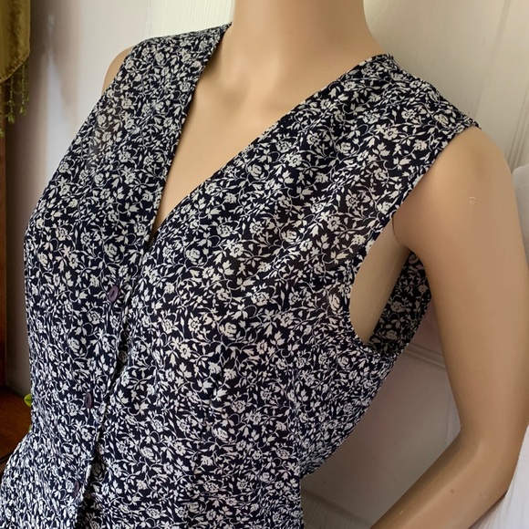 Vtg 80s sleeveless button down drawstring waist vest tunic top S - Picture 3 of 14